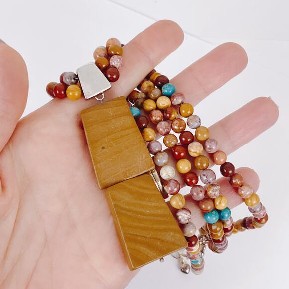 Signed Jay King Turquoise Jasper Sterling Silver Pendant Multistrand Necklace - Picture 3 of 13